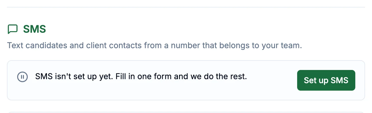 The SMS section of Account Settings before setup, with a Set up SMS button