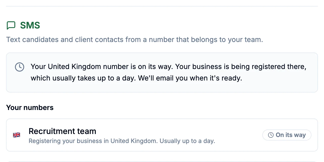 SMS settings while a first UK number is on its way